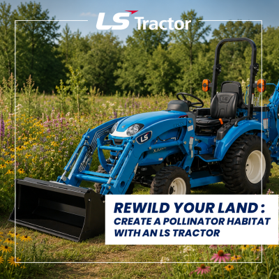 Le tracteur LS prépare le terrain pour un jardin dédié aux pollinisateurs