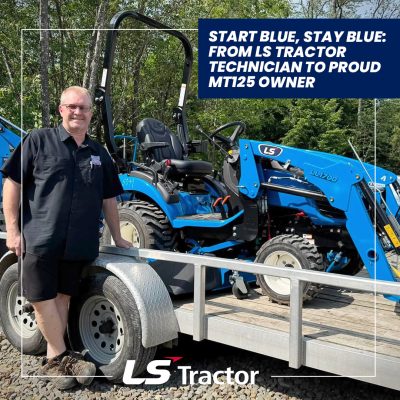 Tracteur compact LS MT125 équipé d'un chargeur frontal et d'une pelleteuse arrière